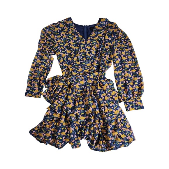 Kendall & Kylie Dresses & Skirts - Kendall + Kylie Floral Ruffle Mini Dress Navy Blue Yellow Pink Long Sleeve 12/14